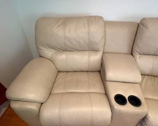 R1 - $350 Each. *2 Available* Haverty's Motion Leather Reclining Sofa. 3 seats - both ends are recliners. Moves in 5 Pieces. Assembled it is 113" long x 38" deep x 38" tall. Floor to Seat is 18.5".  These are located on the 3rd floor. YOU NEED 2 STRONG PEOPLE to move!