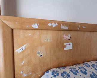 R7 - $150. Cindy Crawford Home King Canopy Bed. Measures 80.25" wide x 87.25" deep x 85.5" tall. Has sticker residue on the headboard. Mattress is included if you want it! Located on the 2nd story. 