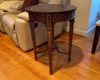 R33 - $35. Wooden Side Table with inlay designs. 
