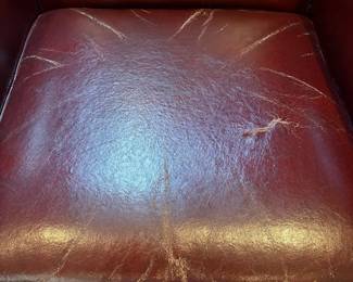 R2 - $40. Leather Swivel Chair. Brown. Measures 33" wide x 31" deep x 32" tall. Floor to seat is 18".  Seat has some cracking - arms and back are in good condition. 