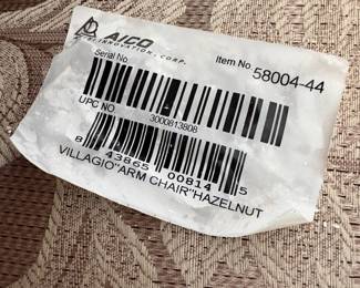 R11 - $750. Michael Amini Signature Series by AICO Hazelnut “Villagio” table & chairs wood dining table set & china cabinet.  Table does have some surface scratches and Table has 6 upholstered chairs and extendable leaf for flexible sizing. Chairs have leaf patterned fabric seats and backs, with carved wood frames.  DIMENSIONS:   Table w/ leaf 84” L x 60” W x 31”H  Leaf 24”W  Arm Chair  Seat 27.25”W x 24.25 D x 45”H  Side Chair Seat 24”W x 24.25 D x 45”H Floor to seat 19”  China Cabinet  Dimensions: 88 1/2"H x 66"W x 19"D Features Built in 3-mood touch lighting system