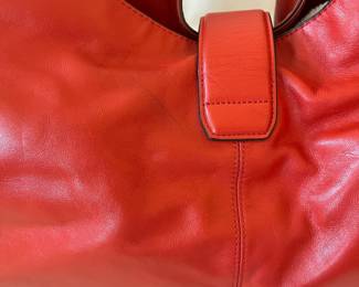 R46 - $80. Coach Carlyle Shoulder Bag Hobo Tote. Cherry Red with Gold Turnlock. Measures 14" wide x 4" deep x 11" tall. 