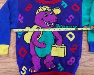 R38 - $35. 1992 Barney the Purple Dinosaur Sweater. No size tag. looks size 3/4T. 