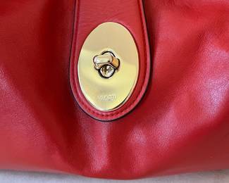R46 - $80. Coach Carlyle Shoulder Bag Hobo Tote. Cherry Red with Gold Turnlock. Measures 14" wide x 4" deep x 11" tall. 