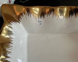 R67 - $15. 2 Piece Nicole Miller Home. White & Gold tray & bowl. 