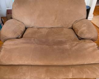 R96 - $150. Lane Furniture, Microfiber, Tan Double Seat Recliner. 5ft wide