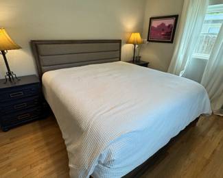 Gray upholstered king bed frame 