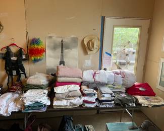 Sheets, blankets, new futon cover, blow up mattresses