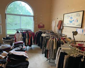 Womens and mens clothes, various sizes, new, lightly used….