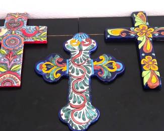3 Colorful Ceramic Crosses