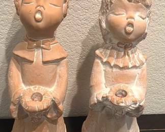 2 Terracotta Christmas Angel Candle Holders