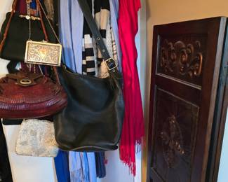 Vintage Coach Bucket bag; Armadillo purse; several antique silverplate purses. Lots more purses yet to be shone!