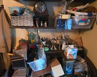 What treasure will we find? Definitely some antique beaded purses, gloves and other ladies accessories, plus man's watchmaking tools and lots of antique opera glasses. 