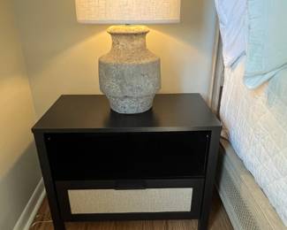 2 of 2 Dark Wood Nightstand and Ceramic Lamp