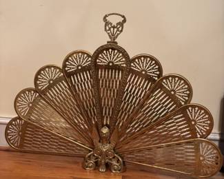 Brass foldable peacock fireplace screen 