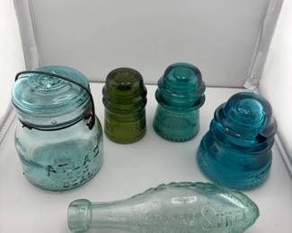Vintage bottle, insulators, jar