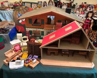 Vintage dollhouses with furniture, accessories 