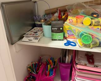 Play-doh; markers; paper; stickers