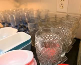 Pyrex Mixing Bowls Pink Turquoise Crystal Pressed Glass Tumblers Kitchen