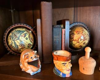 Vintage Globes Toby Character Jug Mug Holy Bible Wooden Butter Mold Books