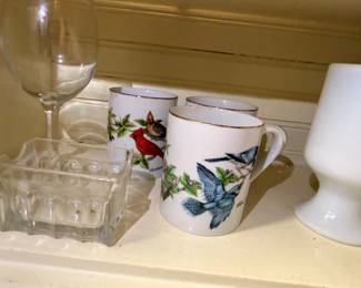 Cardinal Blue Jay Bird Mugs Gold Rim Crystal Wine Glass Porcelain Cups