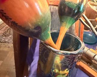 Large Colorful Ceramic Duck Bird Figurine Silver Plate Collectibles
