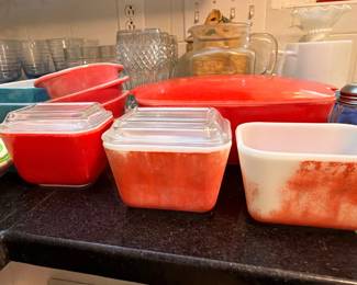 Pyrex Red Refrigerator Dishes Lids Casserole Friendship Pattern Vintage