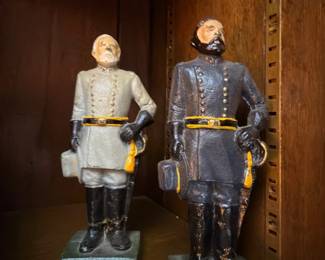 Civil War Soldier Figurines Painted Ceramic Military Officers Pair