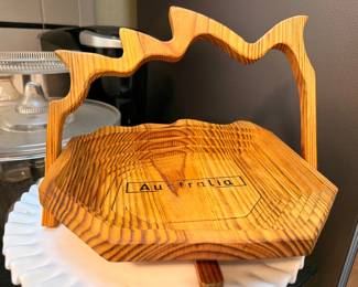 Carved Wood Collapsible Basket Bowl Australia Souvenir Handmade