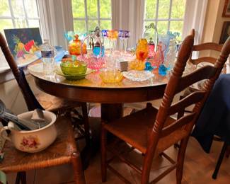 Colorful Art Glass Carnival Glass Depression Glass Collection Table
