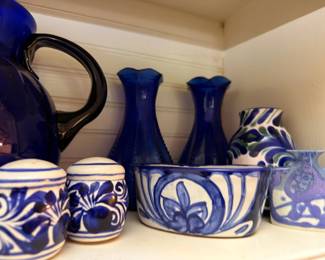 Blue White Talavera Style Pottery Cobalt Blue Vases Salt Pepper Shakers