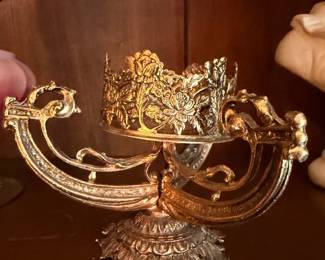Ornate Gold Brass Baroque Crown Decorative Bowl Holder