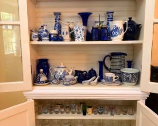 Cobalt Blue Glass Collection Blue White Pottery Delft Crystal Stemware Cabinet