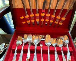 Silver Flatware Set in Velvet-Lined Wooden Chest