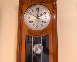 Vintage Wood Wall Clock with Glass Door Pendulum