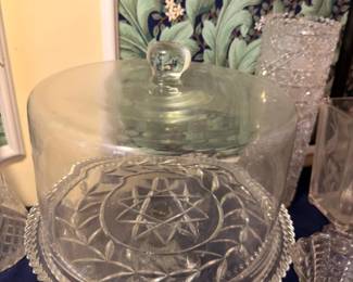 Crystal Cake Stand Dome Pressed Glass Plate Pedestal Serving Display