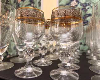 Gold Rimmed Crystal Wine Glasses Stemware Elegant Barware Set