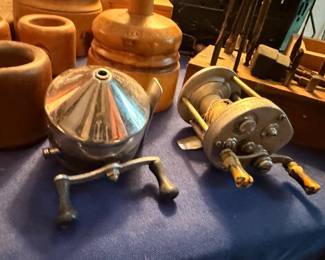 Vintage Fishing Reels Chrome Juicer Reamer Brass Wooden Collectibles