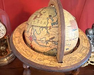 Vintage World Globe Wood Stand Turned Legs Old World Map Desk Study Decor