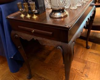 Dark Wood Side Table with Crystal and Silver Display