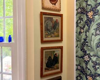 Framed Rooster Painting Wall Art Gallery Botanical Curtains Country Decor