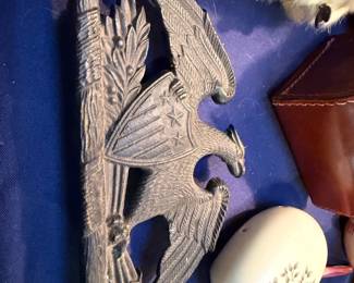 Cast Iron Eagle Wall Plaque Ostrich Egg Leather Collectibles