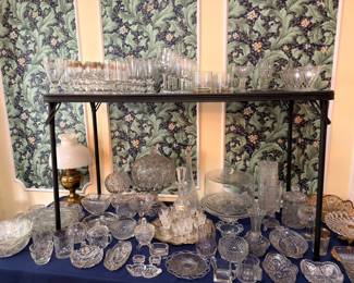 Clear Cut Crystal Glass Collection Bowls Vases Brass Oil Lamp