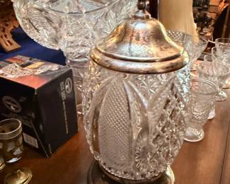 Crystal and Silver Covered Compote Candy Dish Ruffled Edge