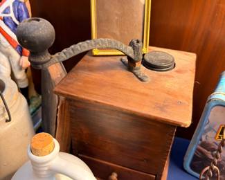 Antique Wooden Box Cast Iron Doorstop Gold Frame Ceramic Jug