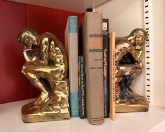 Brass Thinker Bookends Figurine Sculpture Vintage Books Library Shelf Decor