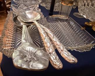 Silver Plated Lobster Serving Piece Cut Crystal Tray Glassware Ornate