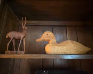 Carved Wood Duck Decoy Deer Figurine Animal Shelf Display