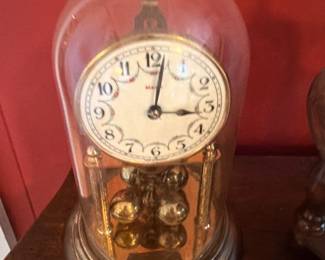 Anniversary Clock Glass Dome Brass Rotating Pendulum Balls Ornate Face Vintage