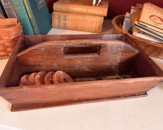 Antique Wood Tool Caddy Carrier Handle Primitive Farmhouse Tote Rustic